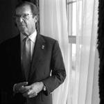 Sir Roger Moore during a press conference for UNICEF at the Ritz-Carlton Hotel in Boston in 1997. 